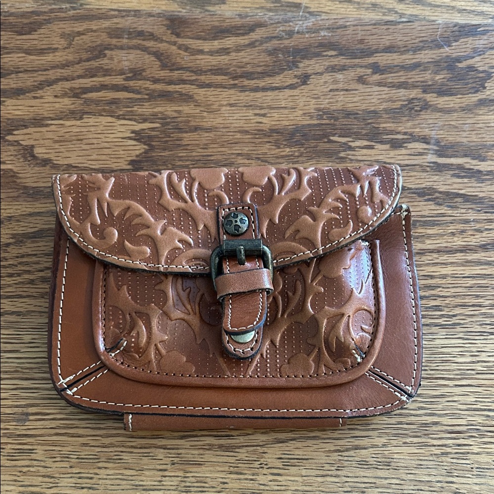 Patricia Nash Tan Embossed Leather Wristlet